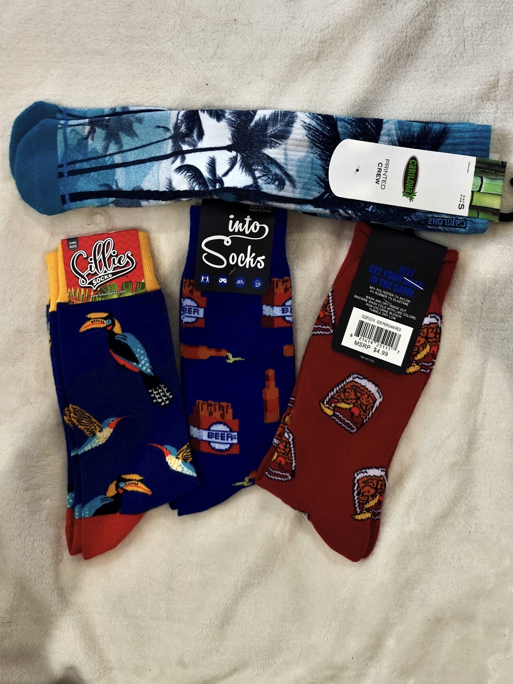 Men's Blue Beer & Palm Crew Socks - Pack of Fun Casual Designs